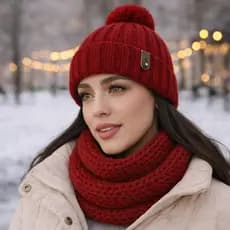 Touca + Cachecol Infinito Kit Conjunto Tricô Estiloso e Elegante Inverno Confortável