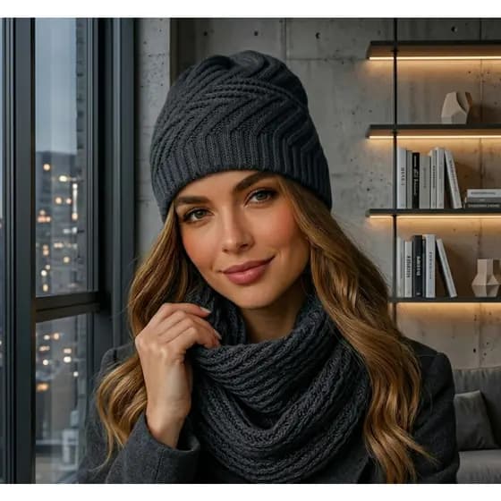 Kit Touca Gorro Sem Pompom + Cachecol Gola Feminino Inverno Luxo Quentinho Elegante Tricot Premium