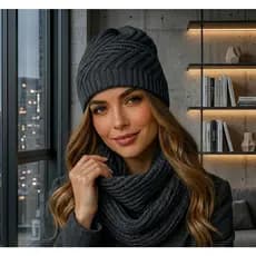 Kit Touca Gorro Sem Pompom + Cachecol Gola Feminino Inverno Luxo Quentinho Elegante Tricot Premium