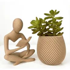 Estatueta Leitor com Vaso Espiral - Decoração Minimalista Boho 3D