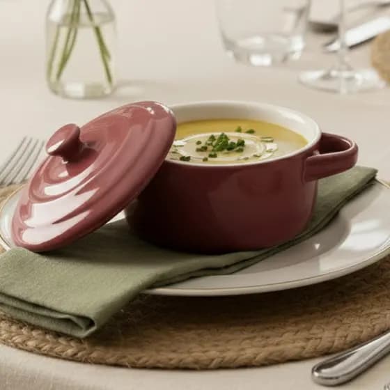 Mini Caçarola de Porcelana Vermelha 280ml Para Buffet Servir Porções Individuais