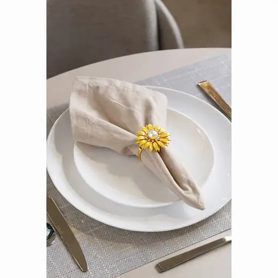Conjunto 4 Anéis para Guardanapo Floratta 4x4cm Dourado com Pérola Wolff