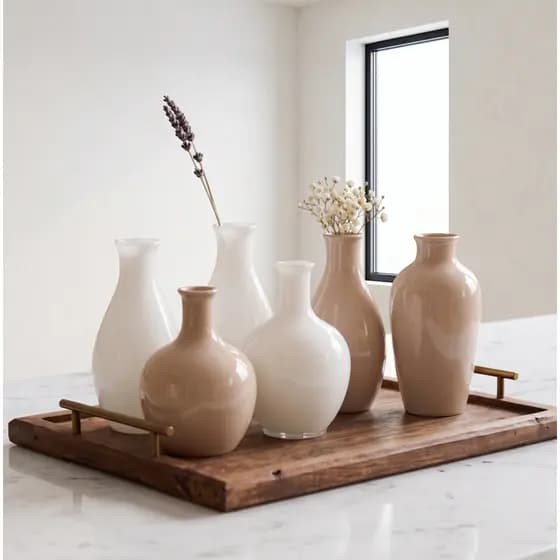 Kit 3 Mini Vasos Dália em Vidro Bege ou Branco Lyor