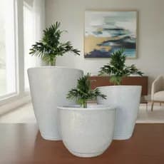 Kit 3 Vasos Planta Flor Casa Polietileno Coluna Bojo Lisa Polida N°1 N°2 + Bojo Liso N°1 Com Pratos