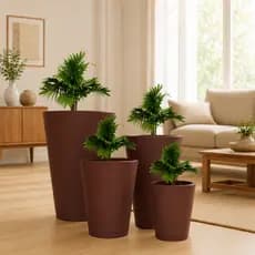 Kit Jogo 4 Vasos Texturizados Moderno e Elegante Luxo Planta Flor Jardim Varanda Com Pratos