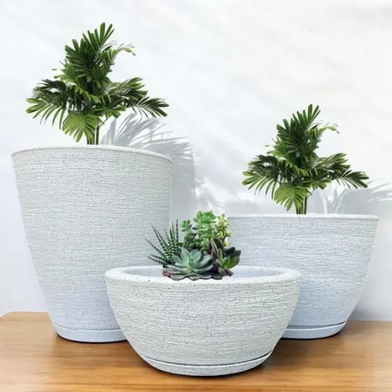 Kit Jogo 3 Vasos Para Plantas Cone Bojo e Bacia Com Prato em Polietileno Planta Flor Jardim Varanda