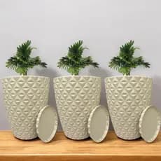 Kit 3 Vasos Decorativos Coluna Diamante N°3 Planta Flor Jardim Varanda Moderno Elegante Com Pratos
