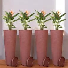 Kit 4 Vasos Coluna Ibiza Escovada 71cm Planta Flor Jardim Varanda Moderno Elegante Polietileno