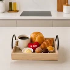 Kit 5 Bandejas Pequena Madeira de Pinus 20x27 Com Alça para Café da Manhã - Presentes´- Decoração