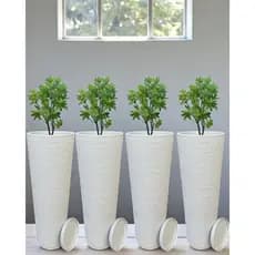 Kit 4 Vasos Coluna Ibiza Escovada 59 cm Planta Flor Jardim Varanda Moderno Elegante Polietileno