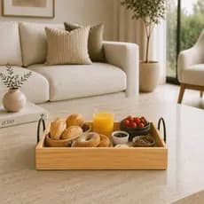 Kit 5 Bandejas Grande em Madeira de Pinus 29x40 Com Alça para Café da Manhã - Presentes - Decoração
