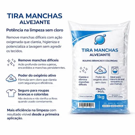 Tira manchas 100% Puro Limpeza Em Geral Tira Manchas Roupas Brancas 500g/1kg /2kg