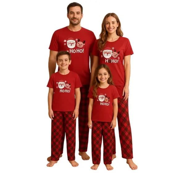 Kit Pijama Combinado Natal Família Tal Pai Tal Filho & Tal Mãe Tal Filha Meia Estação Estampas Divertidas