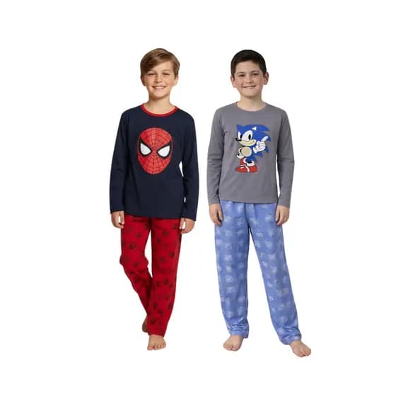 Kit 2 Pijamas Infantil Menino Personagem Longo Fechado Masculino Cumprido Inverno Combo 2 Oferta
