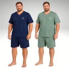 Kit 2 Pijamas Masculino Plus Size Manga Curta e Short Verão Tamanho Extra G1 G2 G3 Promoção