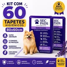 60 Tapete Higiênico Cachorro 80x60cm Ultra Proteção Controle de Odores Aroma Lavanda com Camada Absorvente