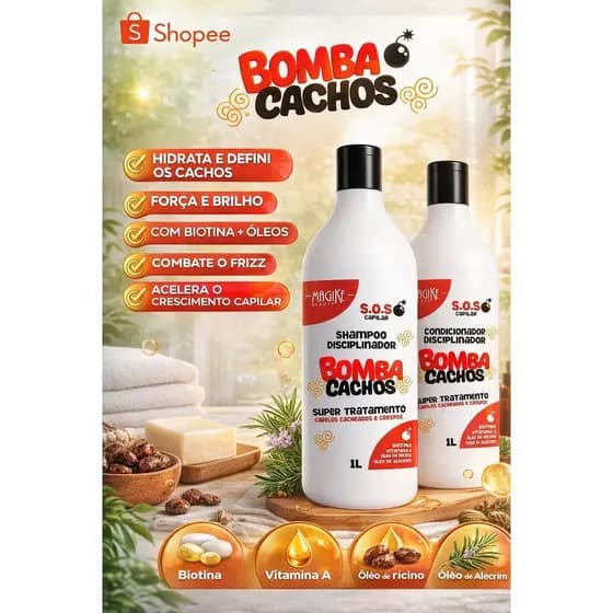 Kit shampoo 1lt+ condicionador 1lt da Bomba cachos