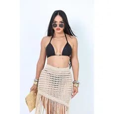 Mini Saia Franja Moda Verão Praia Tricot Blogueira 2025
