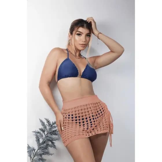 Saída de Praia saia puxe em Tricô Feminina 2026 | Moderna com Amarração | Moda Praia Verão