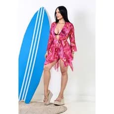 Saída de Praia Feminina Kimono Tule Estampado Manga 3/4 Curta Verão Moda Praia tamanho unico