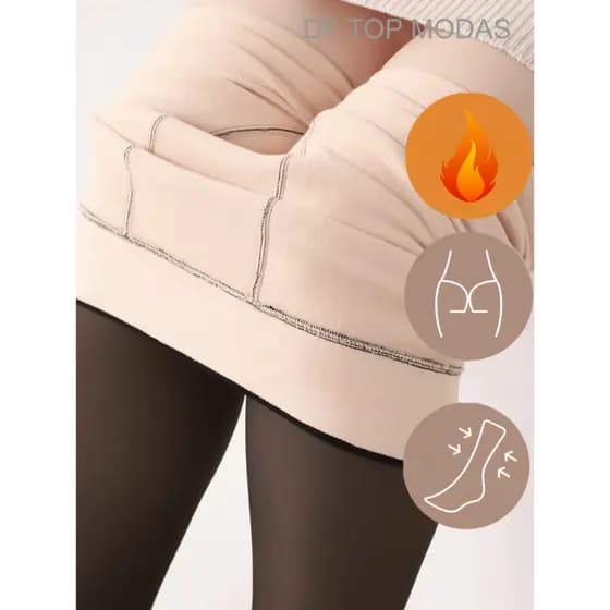 Meia-Calça Térmica Feminina 220g Translúcida com Forro de Lã – Inverno, Alta Cintura, Tamanho Único