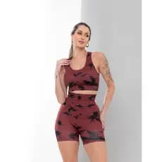 Conjunto Fitness Feminino Estampado – Top e Short Tie Dye com Cintura Alta W009