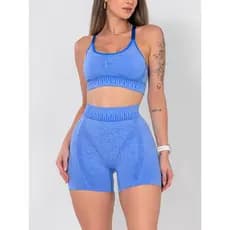 Conjunto Esportivo Feminino Top e Short Sem Costura – Cintura Alta, Compressão e Conforto 6768