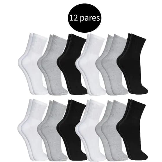 Kit Ate 12 Pares Meia Cano Alto Algodão Unissex 38-44