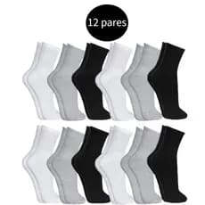 Kit Ate 12 Pares Meia Cano Alto Algodão Unissex 38-44