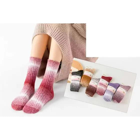Kit 6 Pares Meia Feminina Térmica Felpuda Degradê Inverno Macia Cano Longo