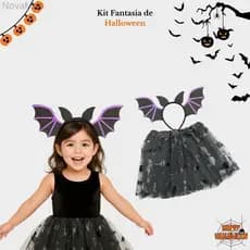 (V)Fantasia Infantil Halloween Preta com Tiara Orelhas de Morcego e Saia 30cm – Kit Festa Temática3JMKQ1H6JMQV