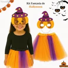 (V)Fantasia Infantil Halloween Abóbora com Máscara e Saia 30cm – Kit com Chapéu LED80XHDWVNHD3J