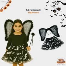 (V)Fantasia Infantil Halloween Anjo Sombrio com Asas de Plumas e Saia 30cm – PrataLVIKA80VR8H1