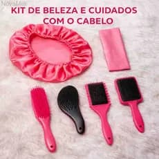 Kit Capilar 6 Peças - Touca de Cetim, Faixa, Escova Polvo, Escova Mágica, Escova Fitagem e Escova RaqueteWVED