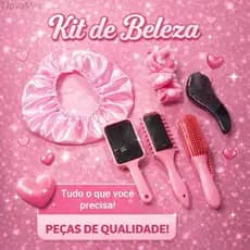 Kit Capilar 6 Peças - Touca de Cetim, Faixa Skincare, Escova Raquete, Escova Fitagem, Escova Polvo e Escova Mágica6WJA