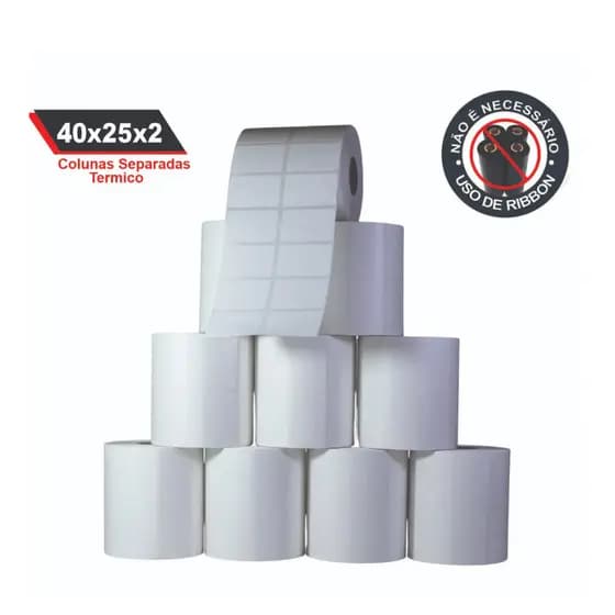 Kit 3 Rolos de Etiquetas Térmicas 40x25mm  2 Colunas - Zebra Elgin Argox