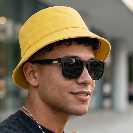 Kit Bucket Unissex Com Óculos De Sol Quadrado Grande UV400 Estilo Urbano Casual Fashion Moderno