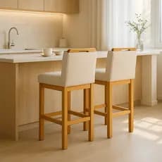 Kit 02 Banqueta Alta para Balcão e Bancada com Encosto Estofada com base de madeira Alça Ergonômica