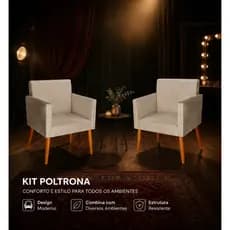 Kit 2 Cadeira Poltrona Nina para Sala Quarto Reforçada e Confortável Pés Palito