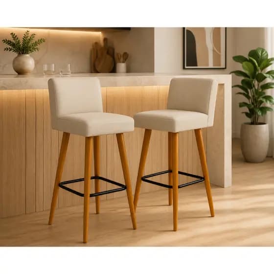 kit 02 banquetas alta decorativa com encosto para cozinha balcão e bistro
