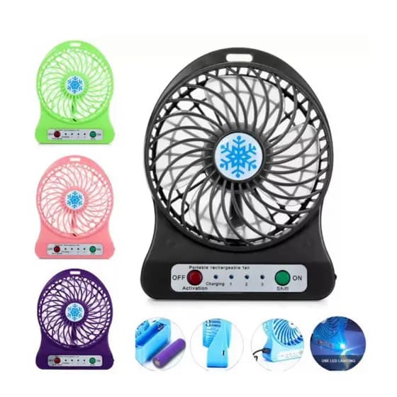 Mini Ventilador Portátil Recarregável c/ LED USB 3 Intensidades