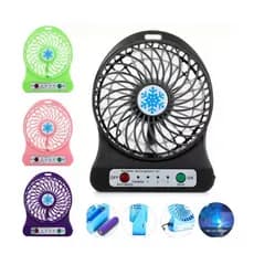 Mini Ventilador Portátil Recarregável c/ LED USB 3 Intensidades