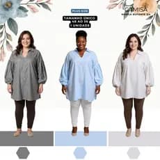 Camisa Feminina em Viscose com Manga Bufante 3/4  Executiva | Tamanho Único 48 ao 56 - 1 Un