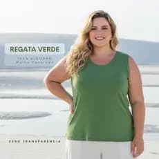 Camiseta Regata Canelada Feminina Verde Confortável Alça Larga Não Marca 100% Algodão