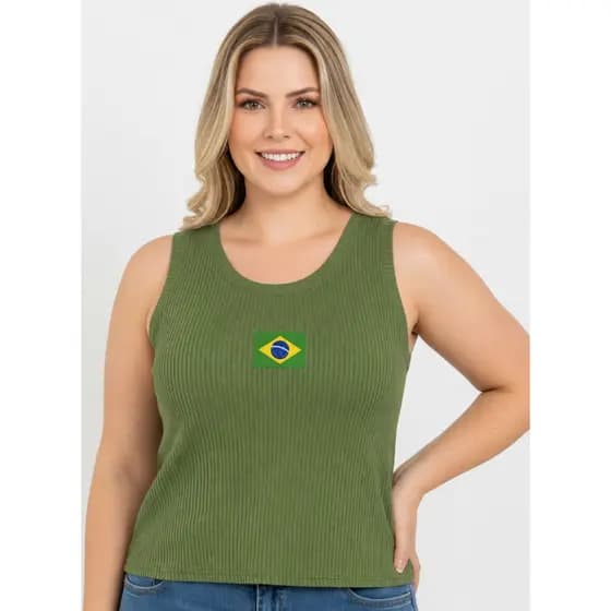 Blusa Regata BRASIL Feminina Canelada Ribana Basica Tendência Blusinha Lisa