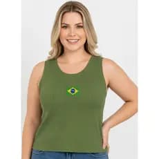 Blusa Regata BRASIL Feminina Canelada Ribana Basica Tendência Blusinha Lisa