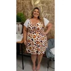 Vestido com manguinha em RENDA - plus size tamanhos do 44 ao 52 oncinha