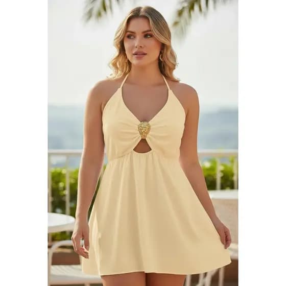 Vestido Feminino Casual  Amarelo  do 36 aos G2  G3  48 ao 50  cor Amarelo Manteiga | Verão | Tecido Air Flow Premium