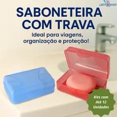 Saboneteira com Trava e Tampa Protetora para Banheiro e Viagens Quadrada Plástico Coloridas Portátil
