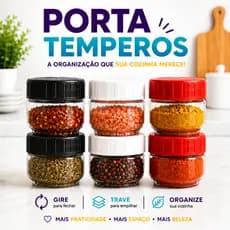 Kit Porta Tempero Empilhável Gire e Trave 155ml Tampa Rosca Organizador
